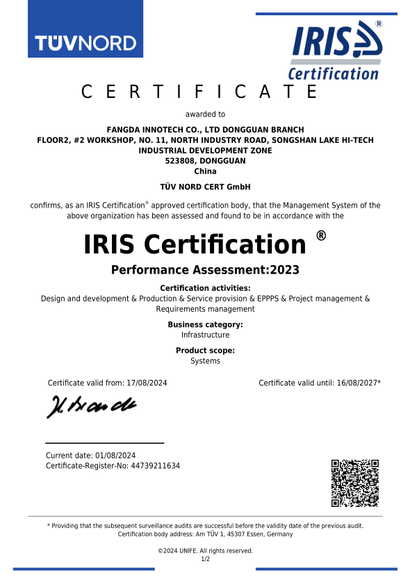 ISO/TS22163:2017 Railway Applications - Quality Management System Certificate